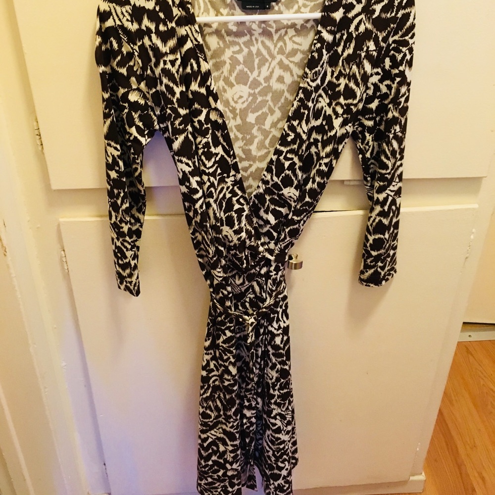 BCBG Fitted Waist Wrap Dress on breathable fabric